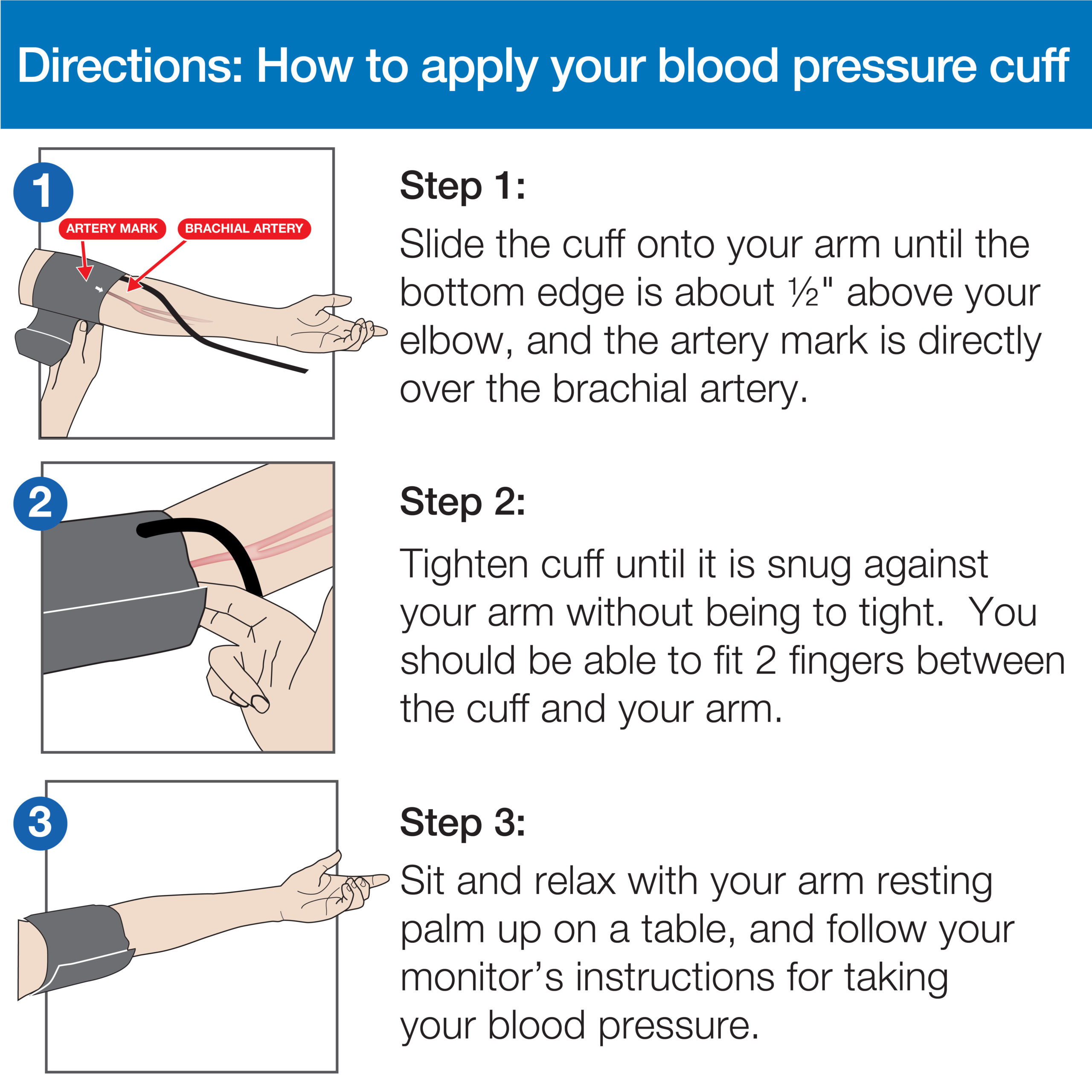 Wide Range Cuff, directions